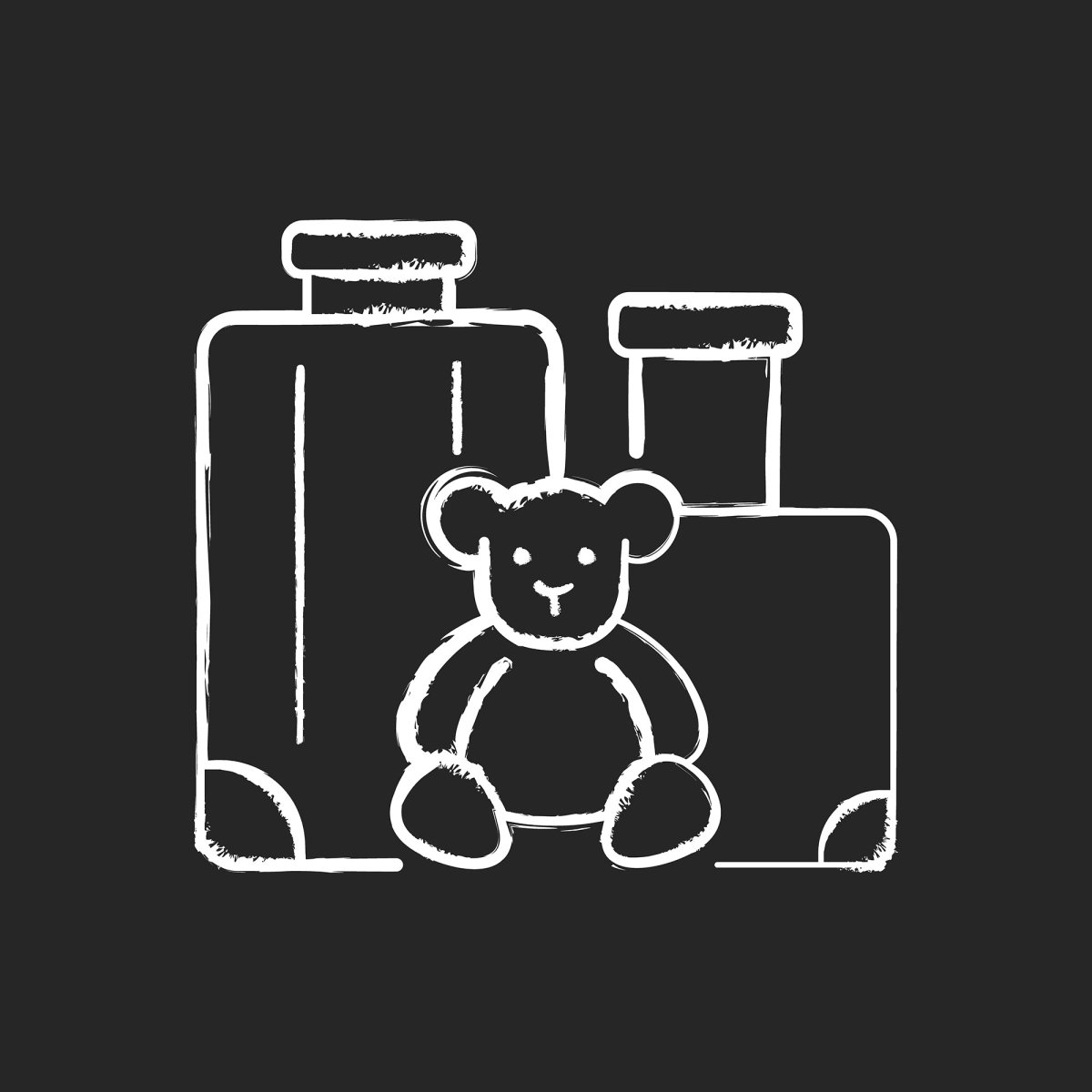Types of travel chalk white icons set on dark background