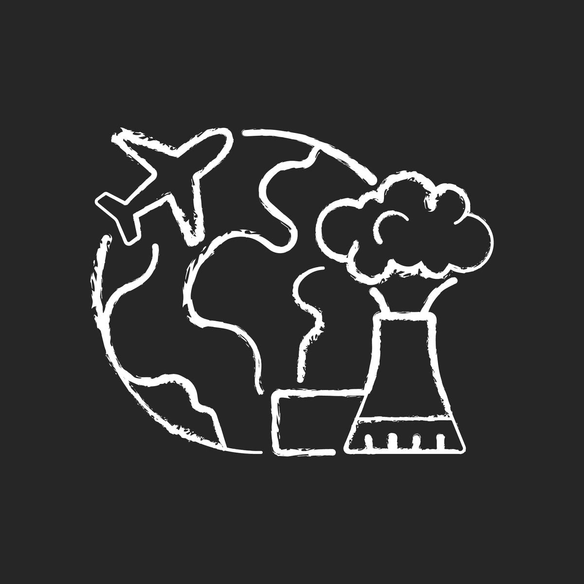 Types of travel chalk white icons set on dark background