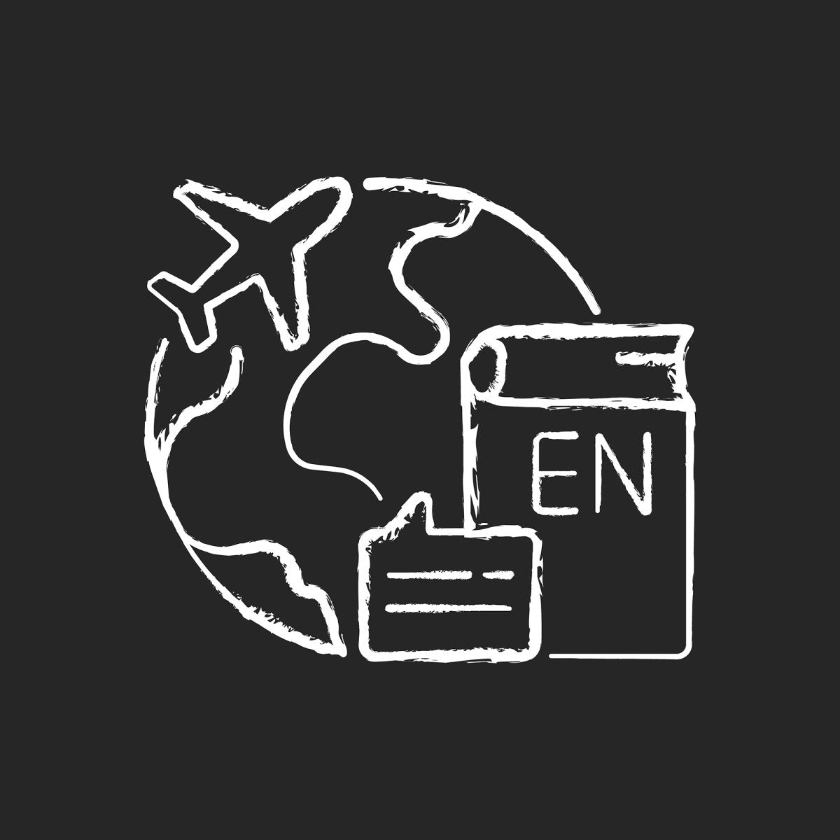 Types of travel chalk white icons set on dark background