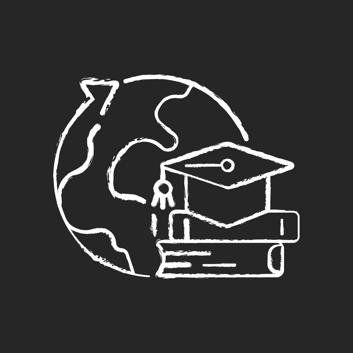 Types of travel chalk white icons set on dark background