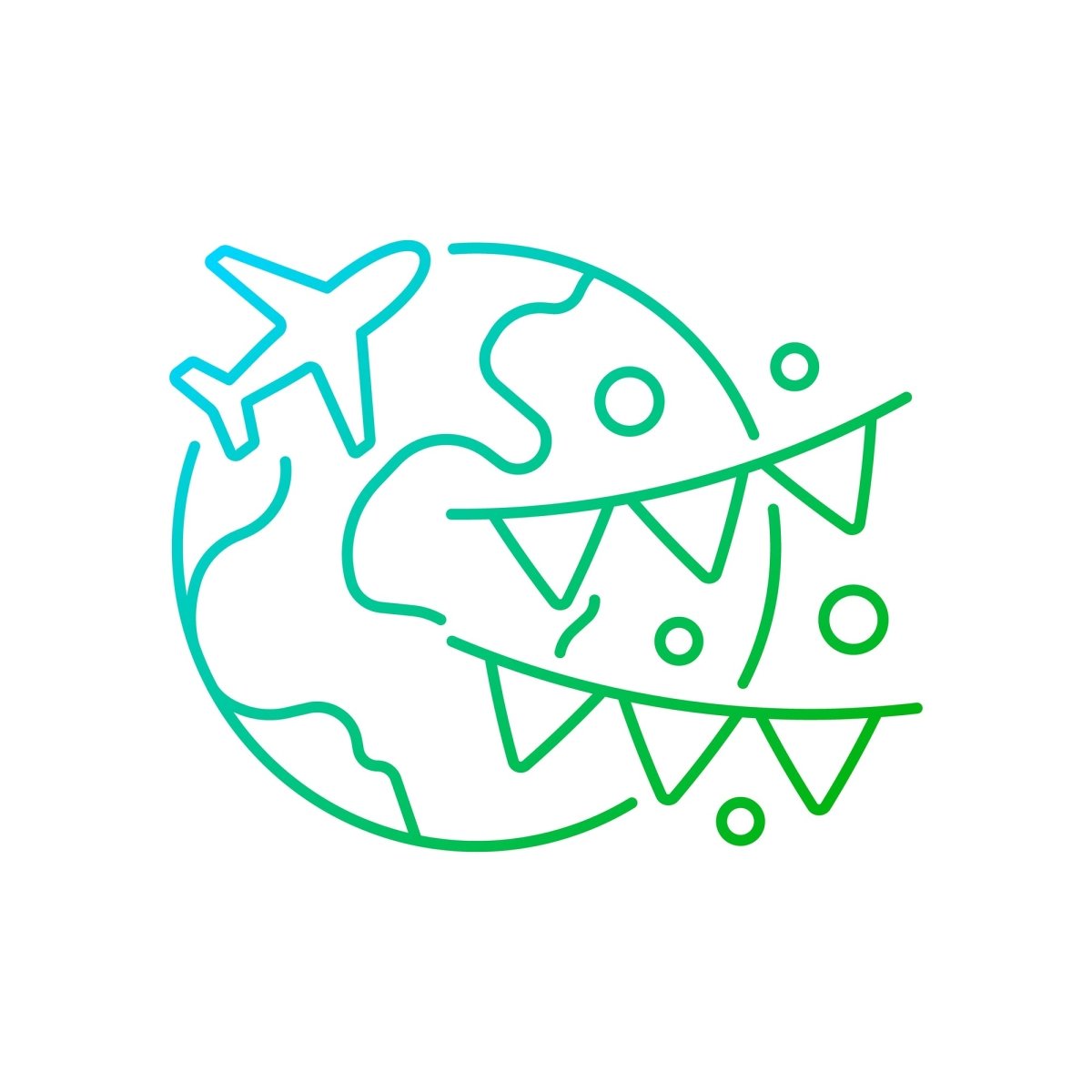 Types of travel gradient linear vector icons set