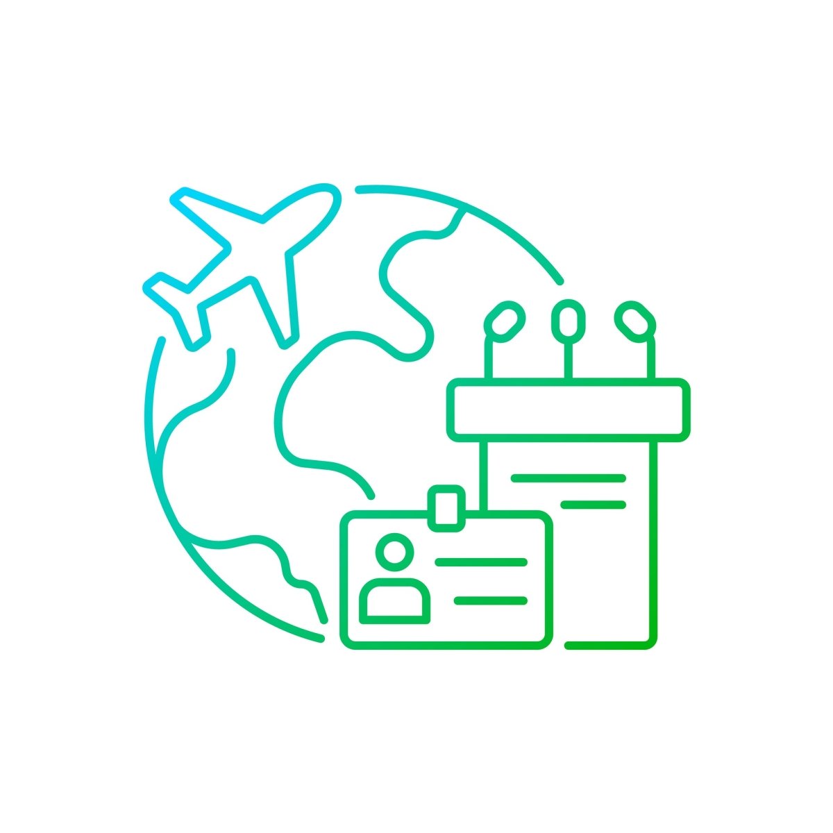 Types of travel gradient linear vector icons set