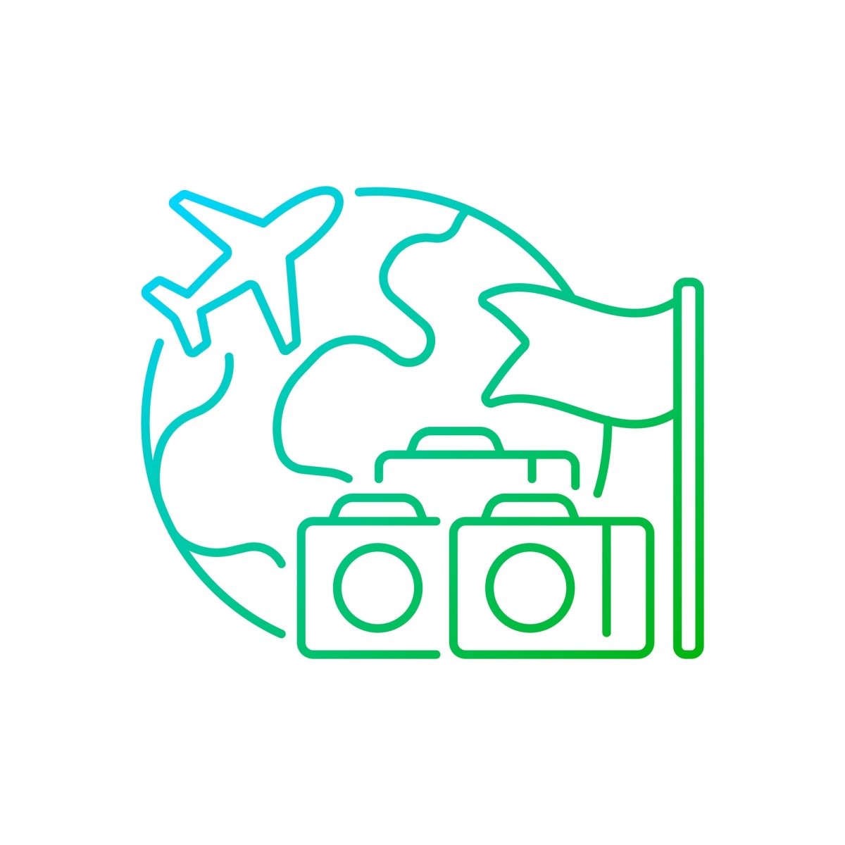 Types of travel gradient linear vector icons set