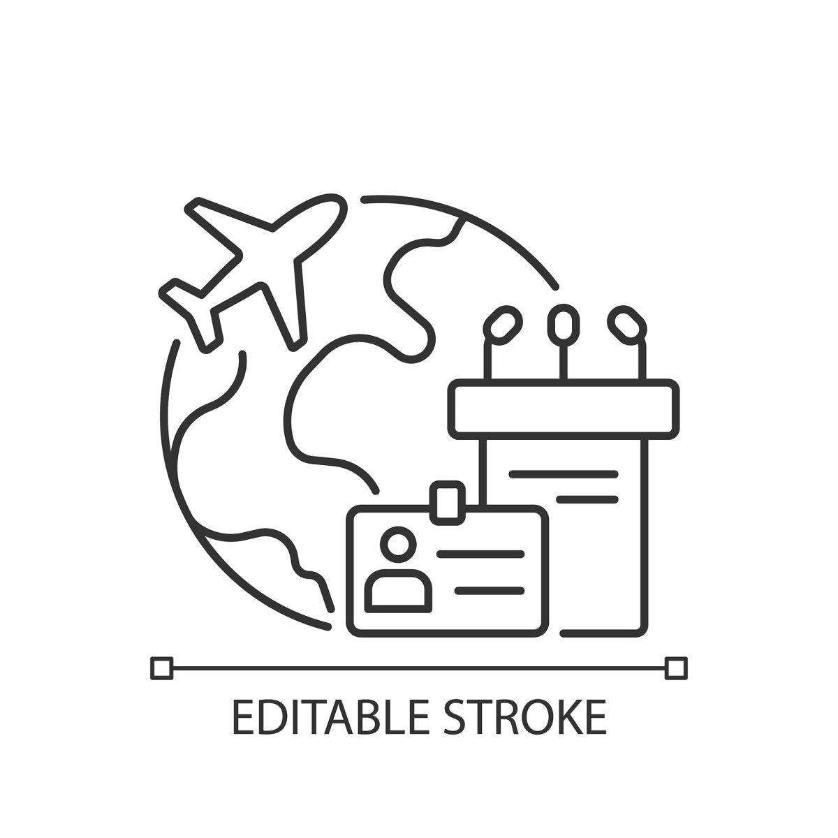 Types of travel linear icons set