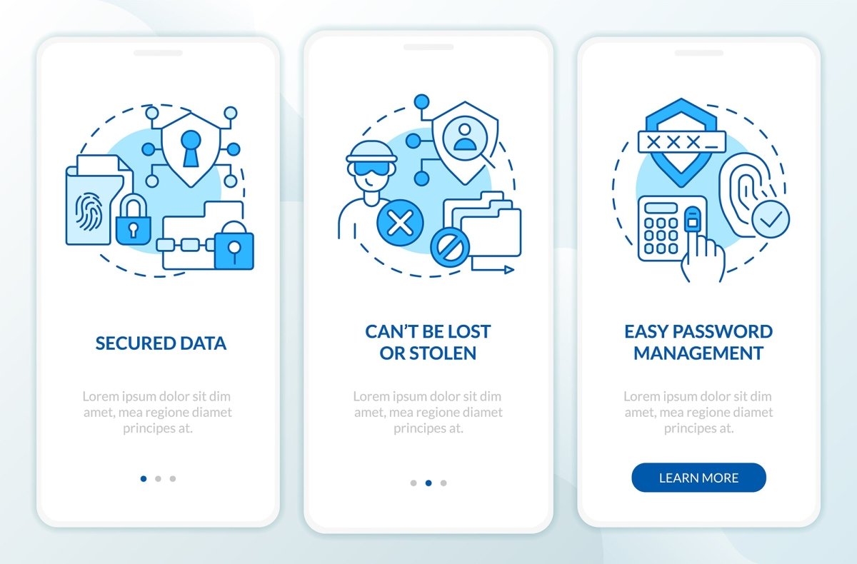 Usage of biometric technology mobile app screen set