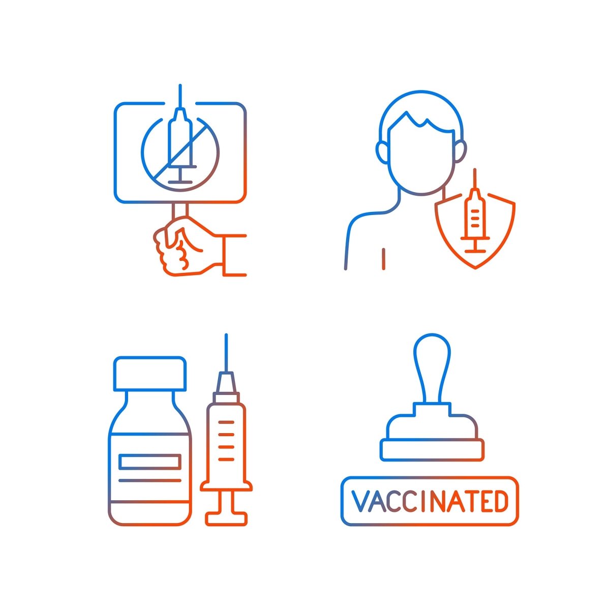 Vaccination and covid passport gradient linear vector icons set