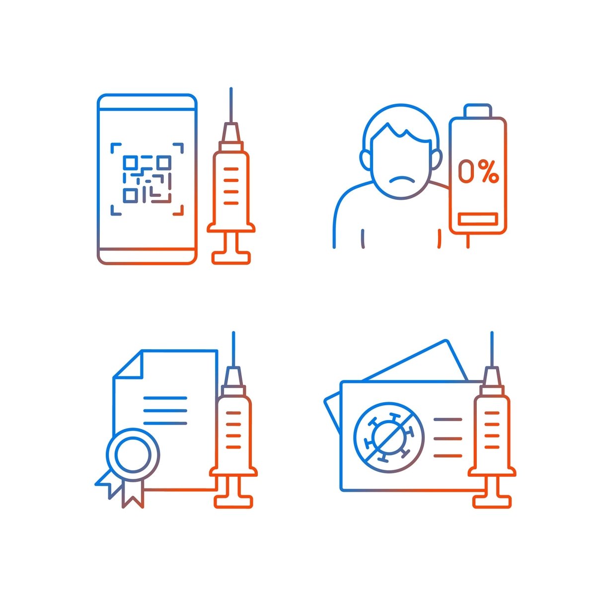 Vaccination and covid passport gradient linear vector icons set