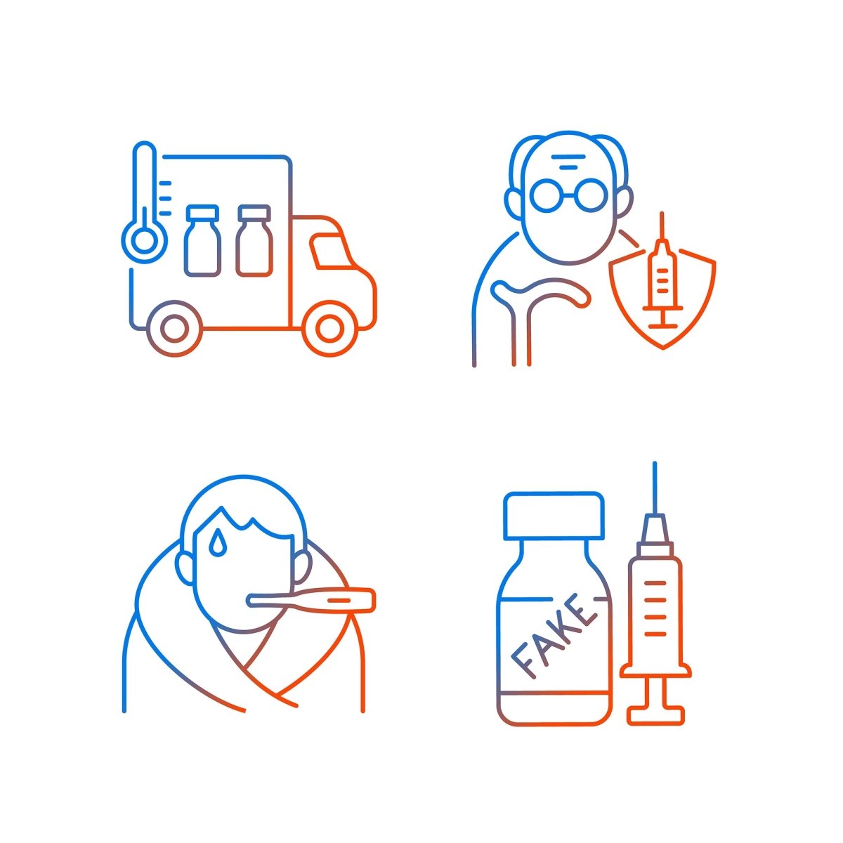 Vaccination and covid passport gradient linear vector icons set