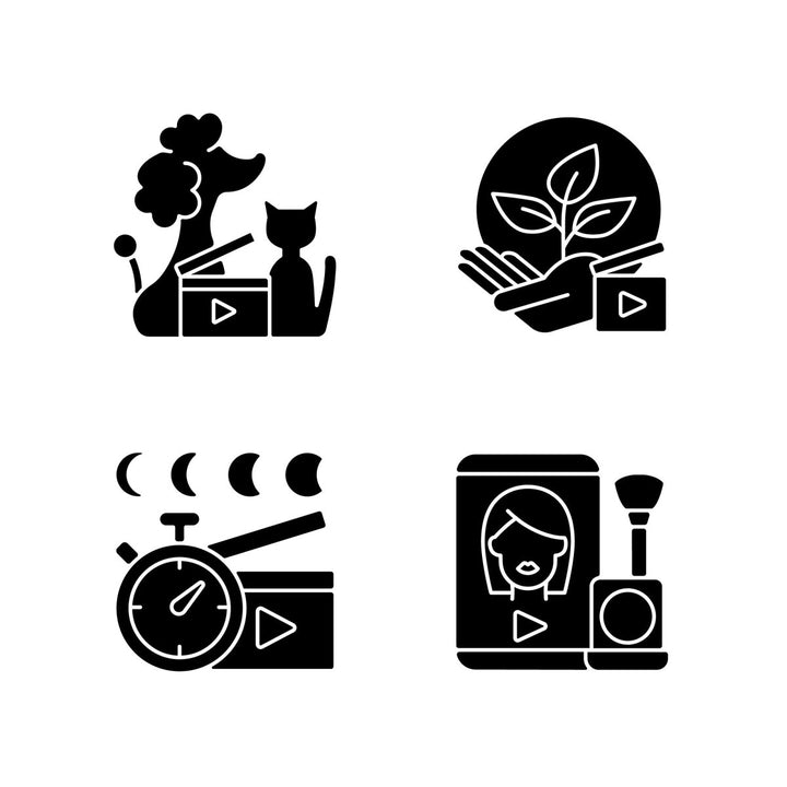 Videography black glyph icons set on white space