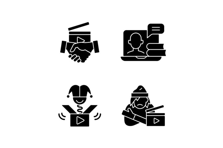 Videography black glyph icons set on white space