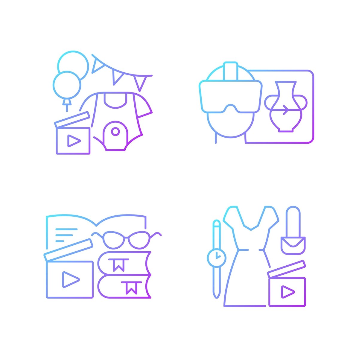 Videography gradient linear vector icons set