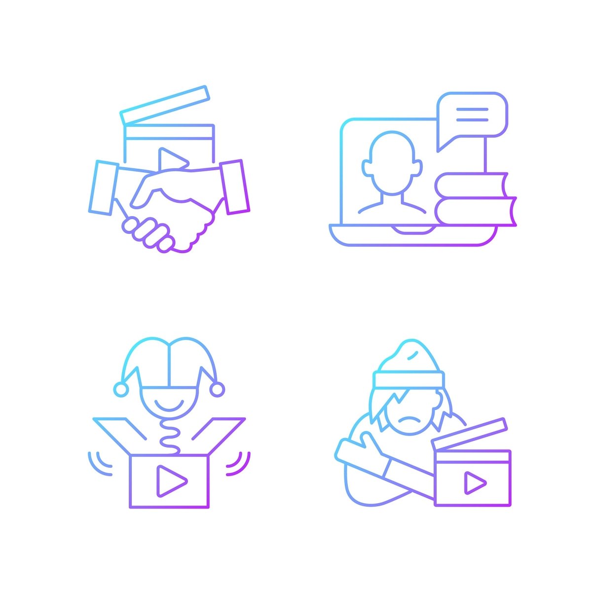 Videography gradient linear vector icons set