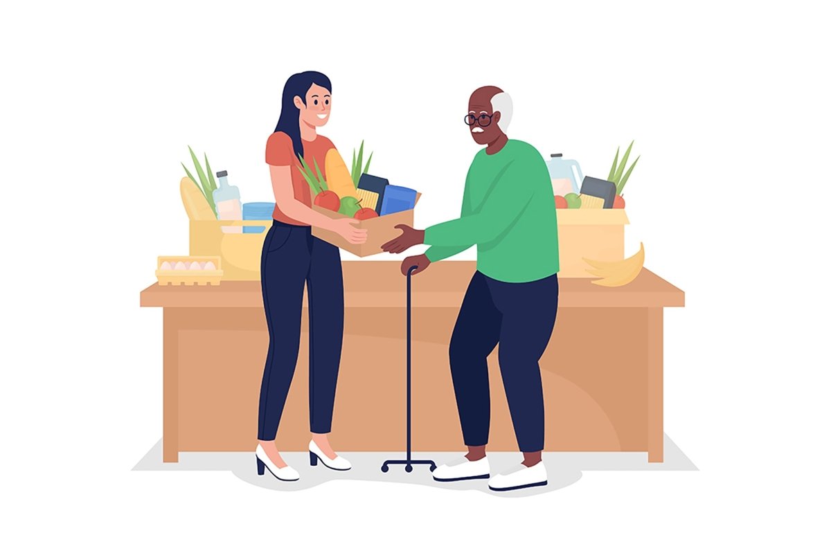 Volunteers with visitors color vector character set