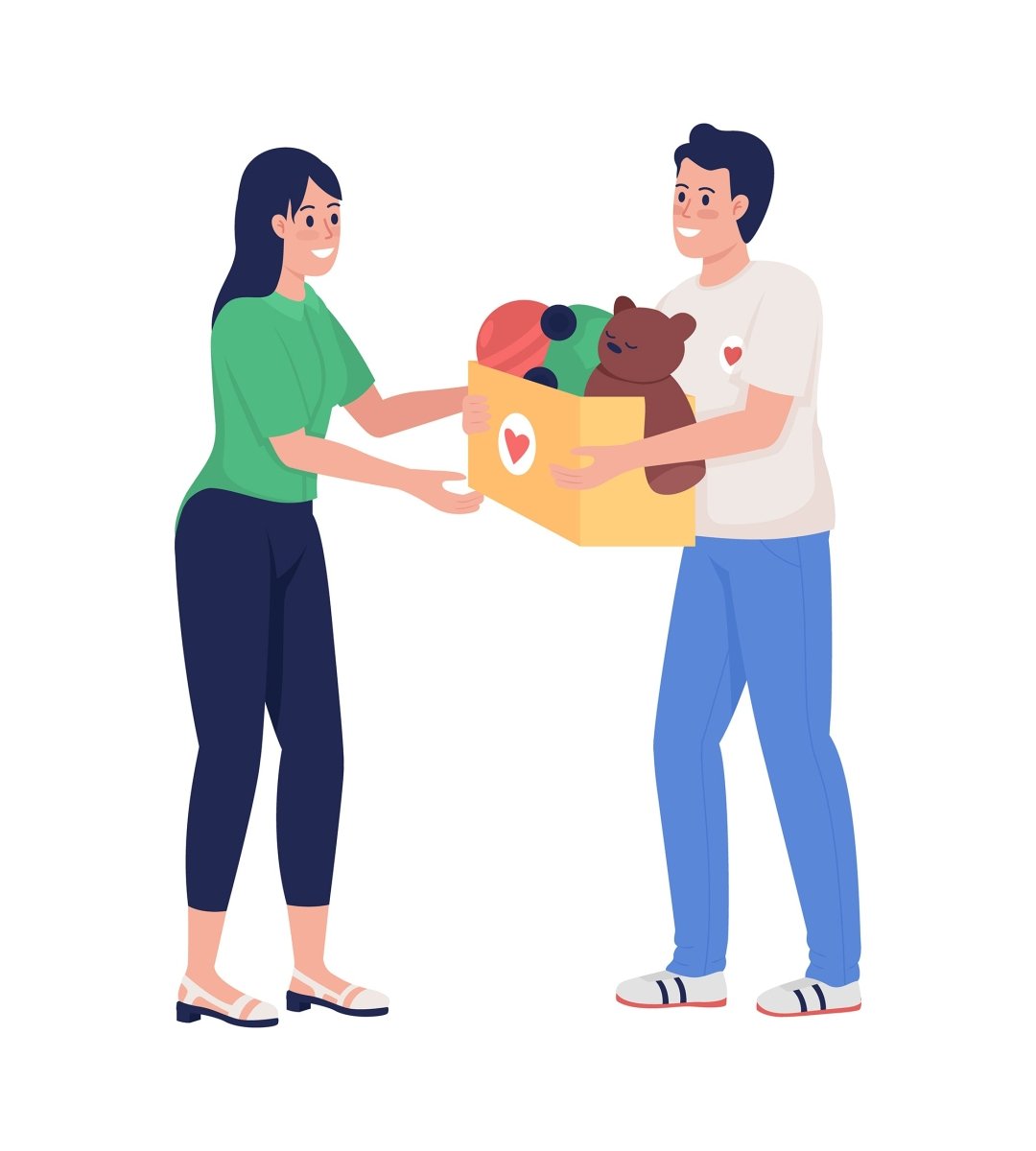 Volunteers with visitors color vector character set