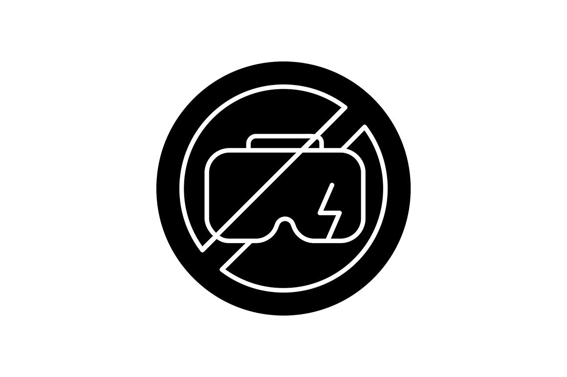 Vr headset black glyph manual label icons set on white space