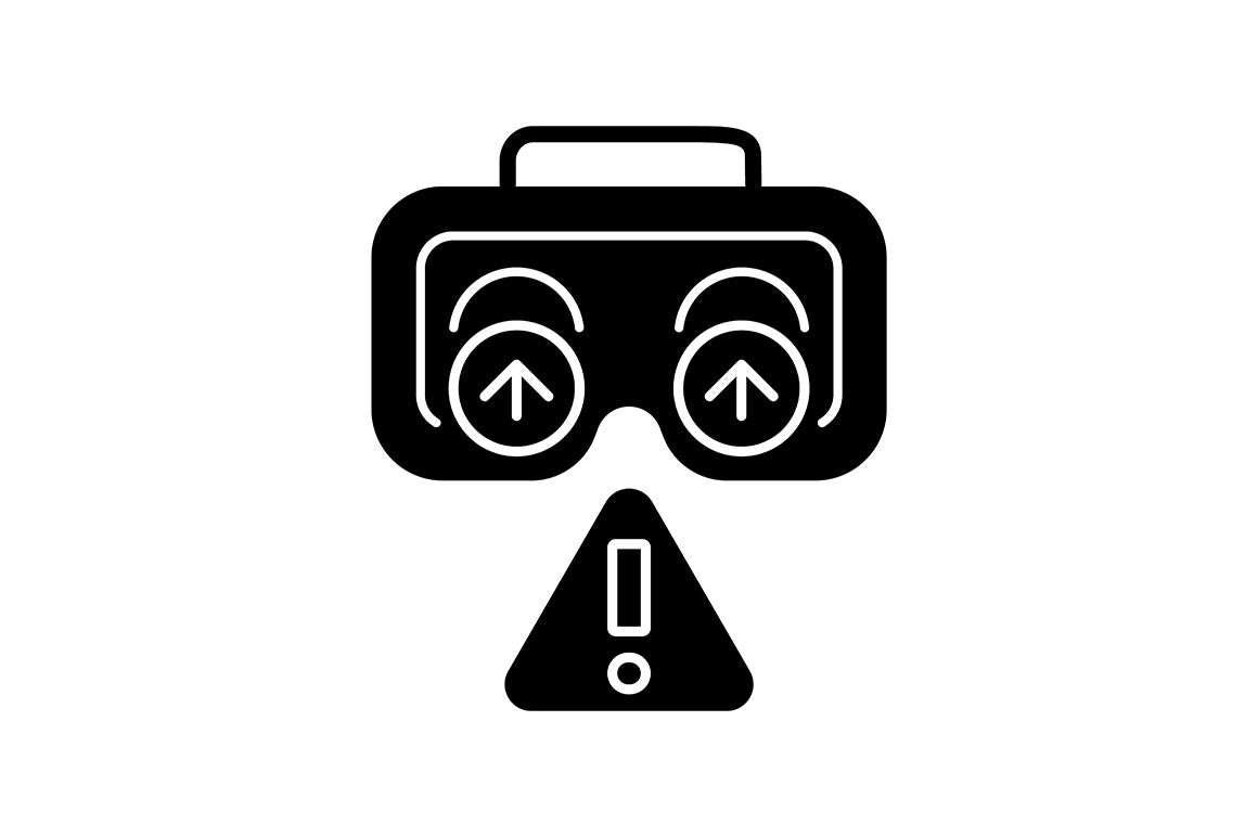 Vr headset black glyph manual label icons set on white space