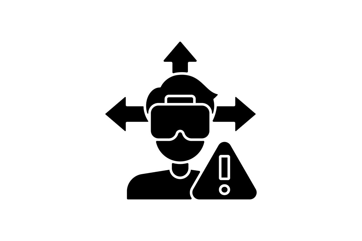 Vr headset black glyph manual label icons set on white space