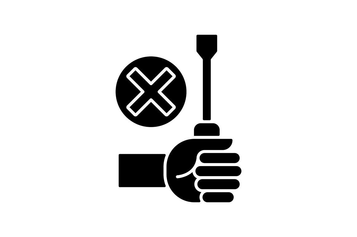 Vr headset black glyph manual label icons set on white space