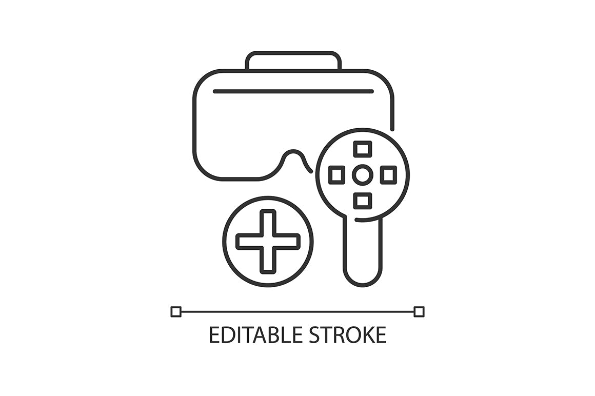 VR headset linear manual label icons set for dark and light mode