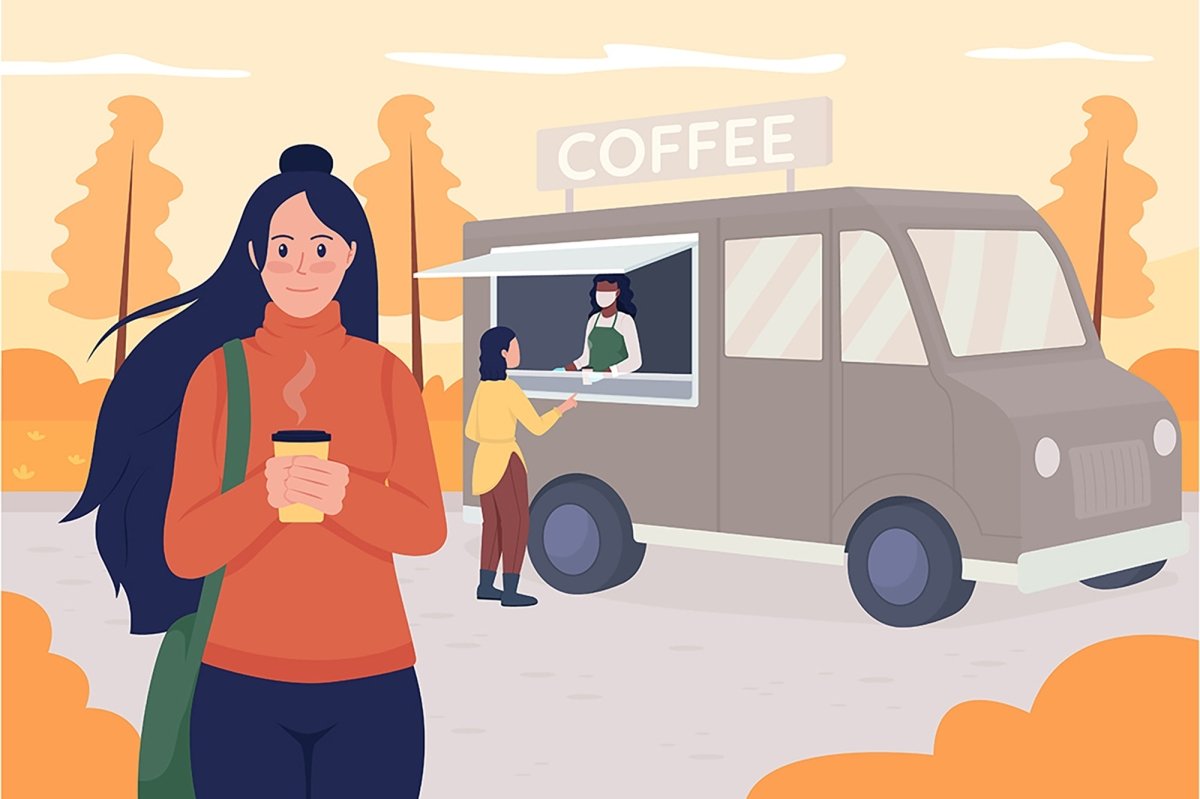 Walk in autumn flat color vector illustrations