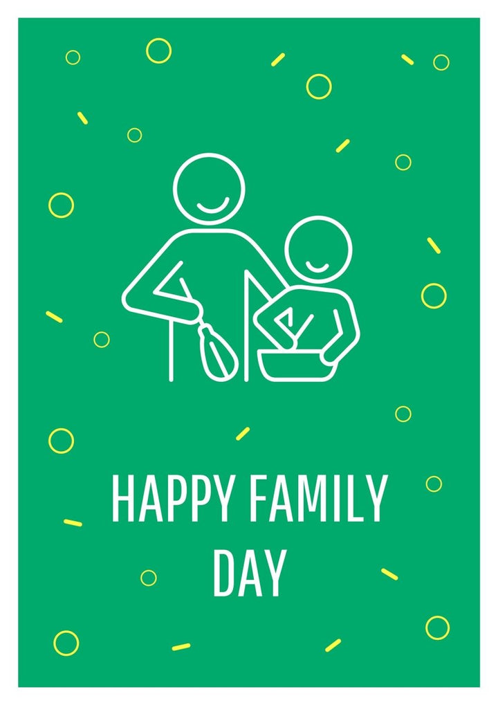 Warm wishes on family day postcard with linear glyph icon set