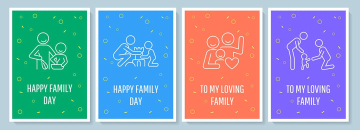 Warm wishes on family day postcard with linear glyph icon set