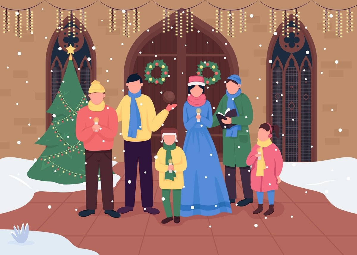 Winter fun flat color vector illustration bundle