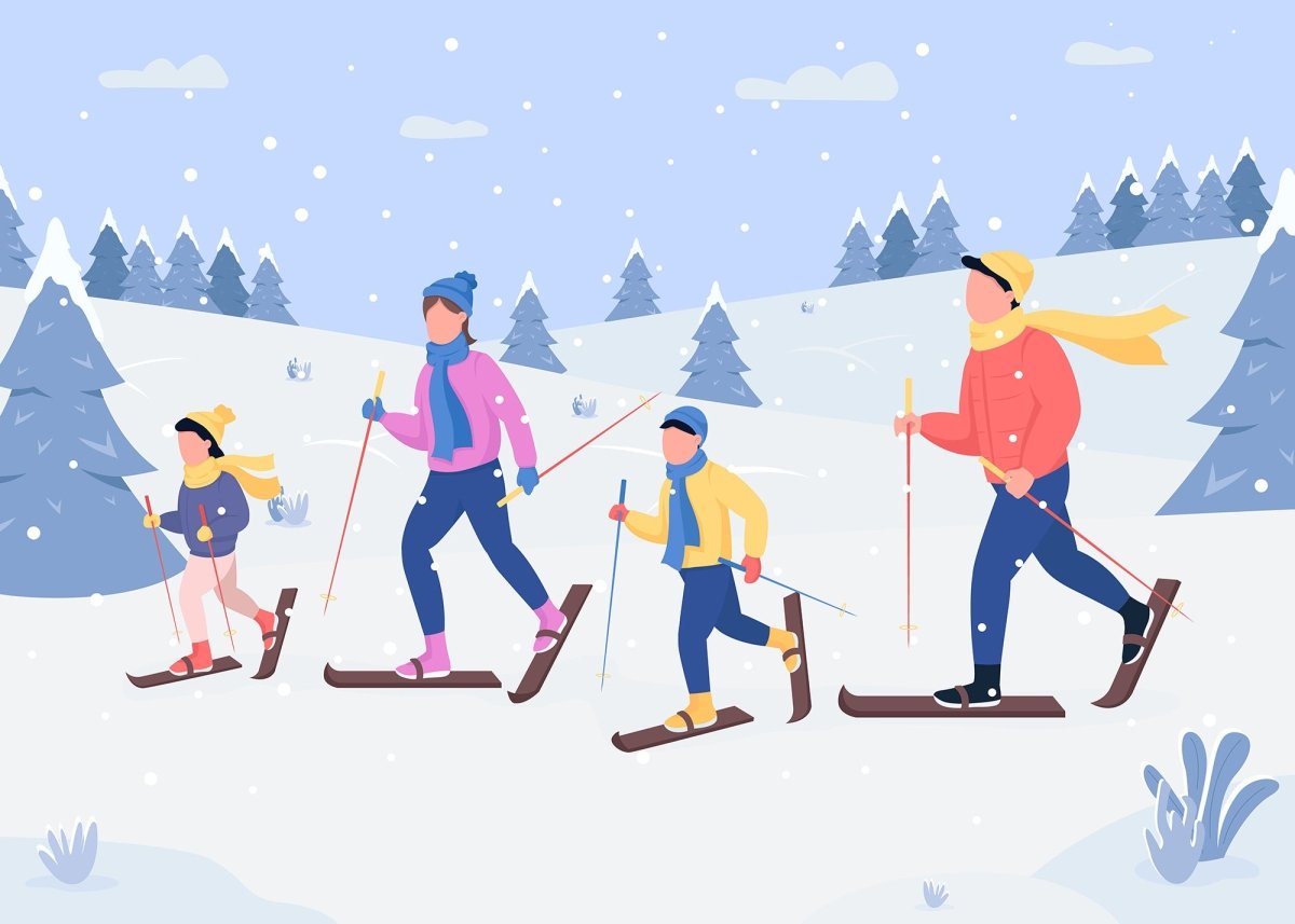 Winter fun flat color vector illustration bundle
