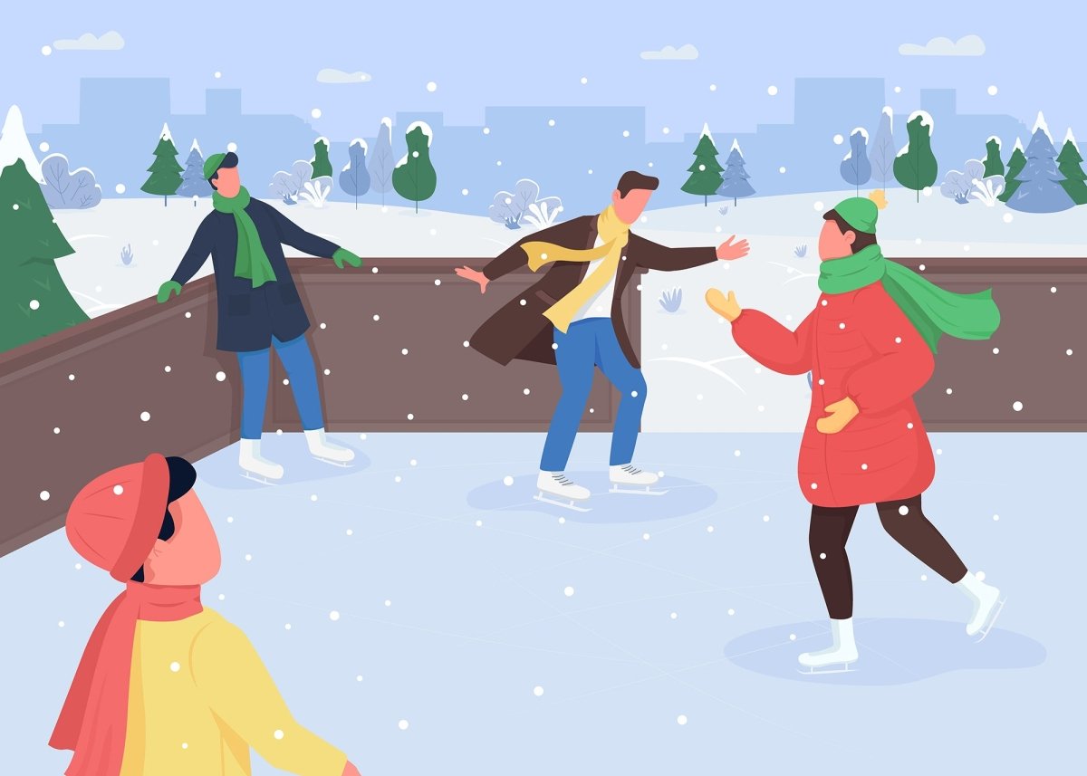 Winter fun flat color vector illustration bundle