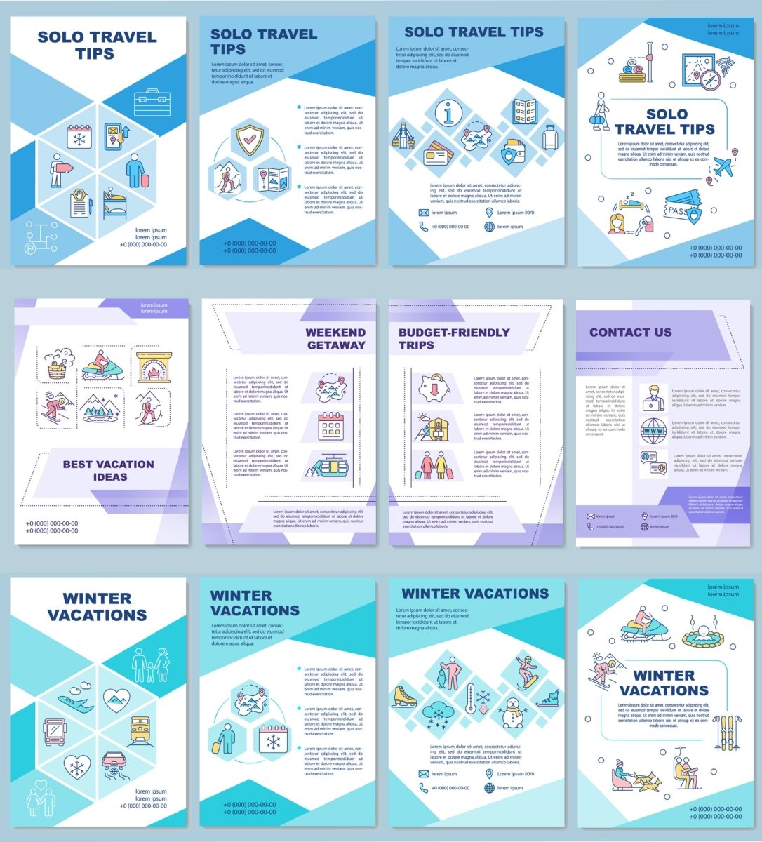 Winter holidays brochure template set