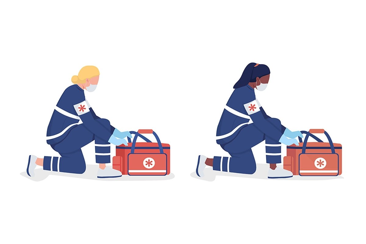 Winter rescuing semi flat color vector characters