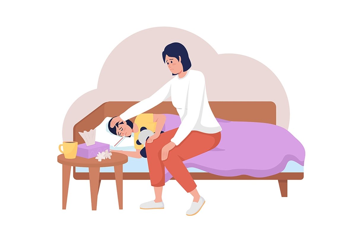 Winter sickness 2D vector isolated illustration set