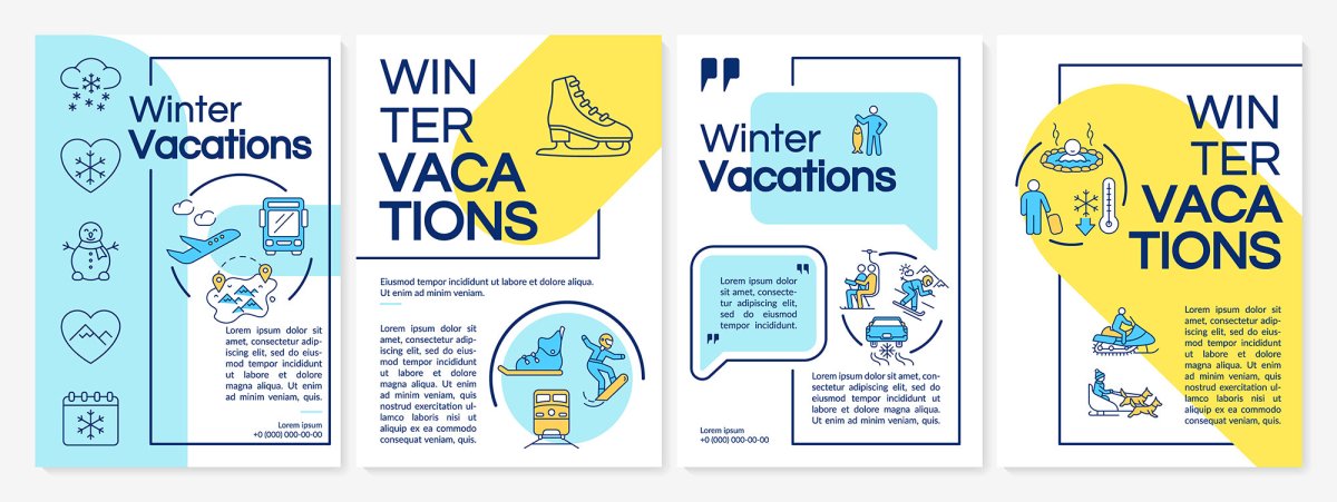 Winter vacations brochure template set