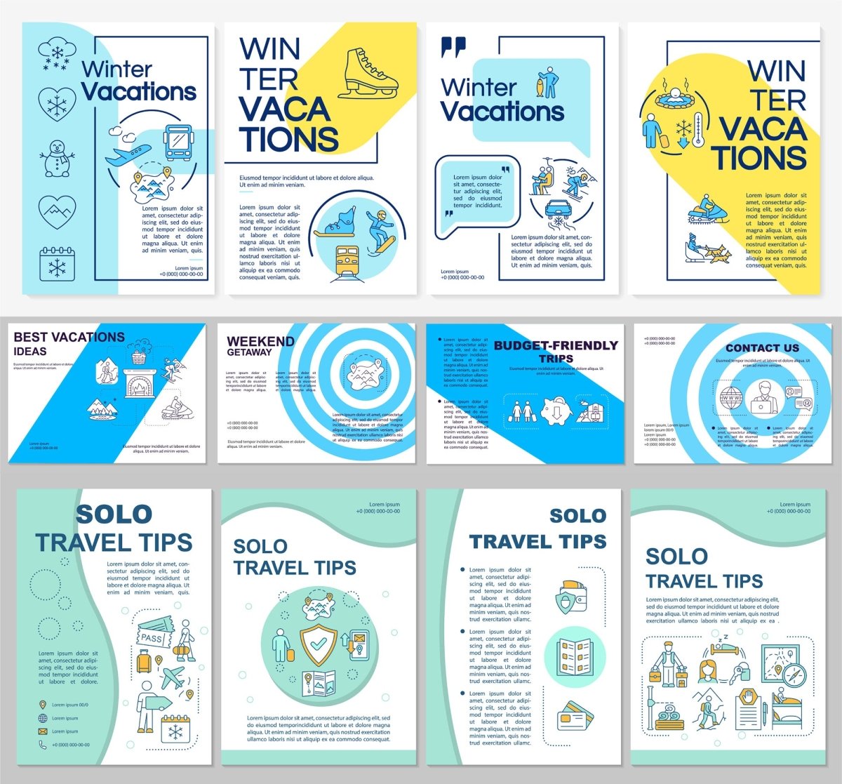 Winter vacations brochure template set