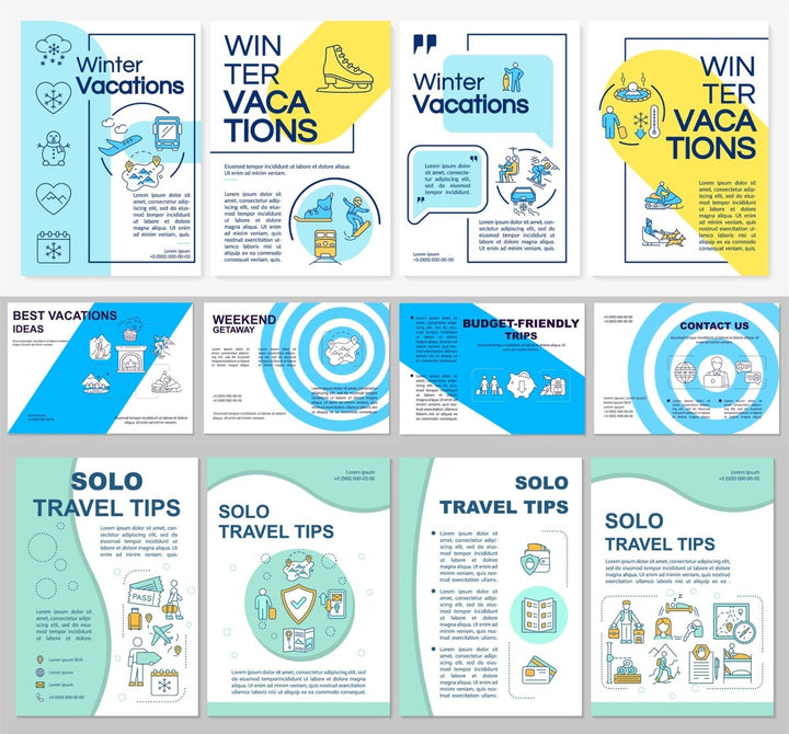 Winter vacations brochure template set