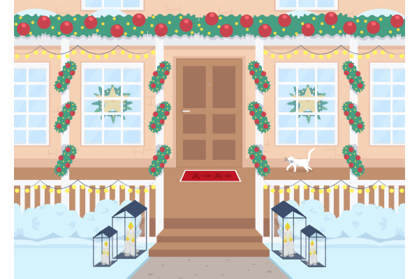 Wintertime Suburban Home Illustrations