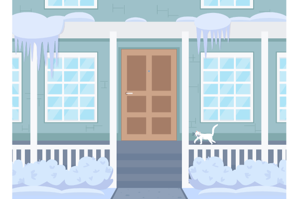Wintertime Suburban Home Illustrations