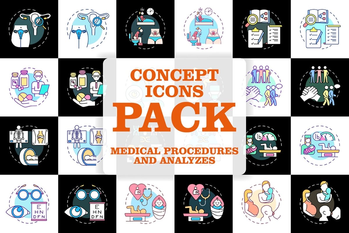 Women healthcare concept icons pack for dark and light theme