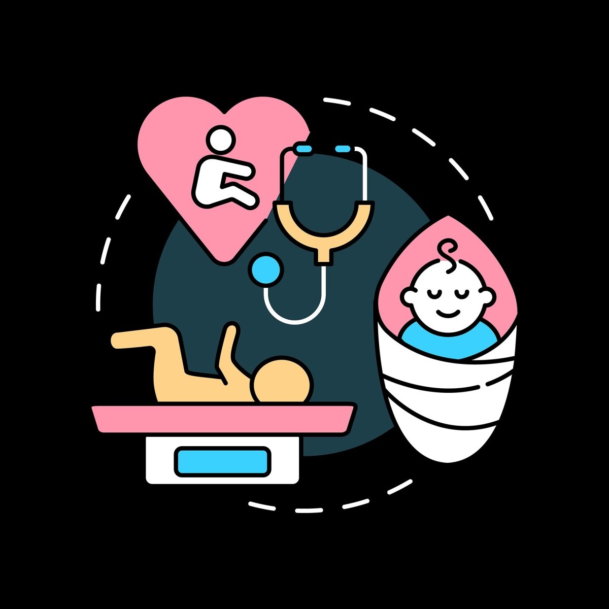 Women healthcare concept icons pack for dark and light theme