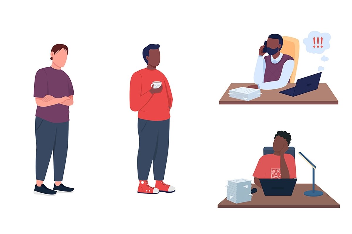 Work character semi flat color vector illustration set