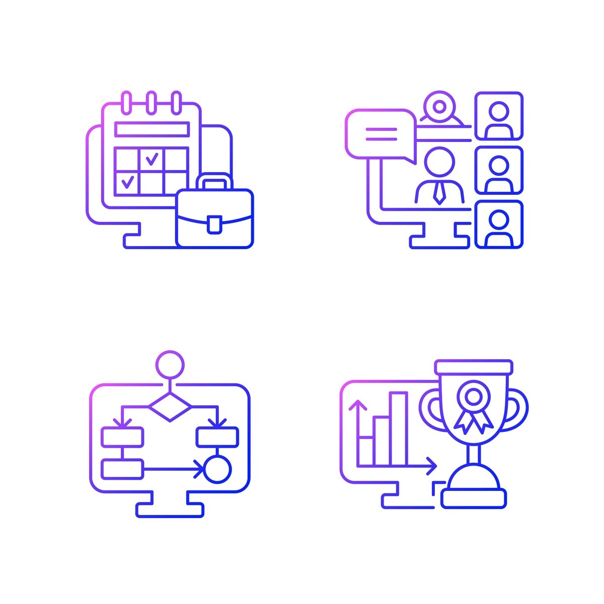 Work monitoring gradient linear vector icons set