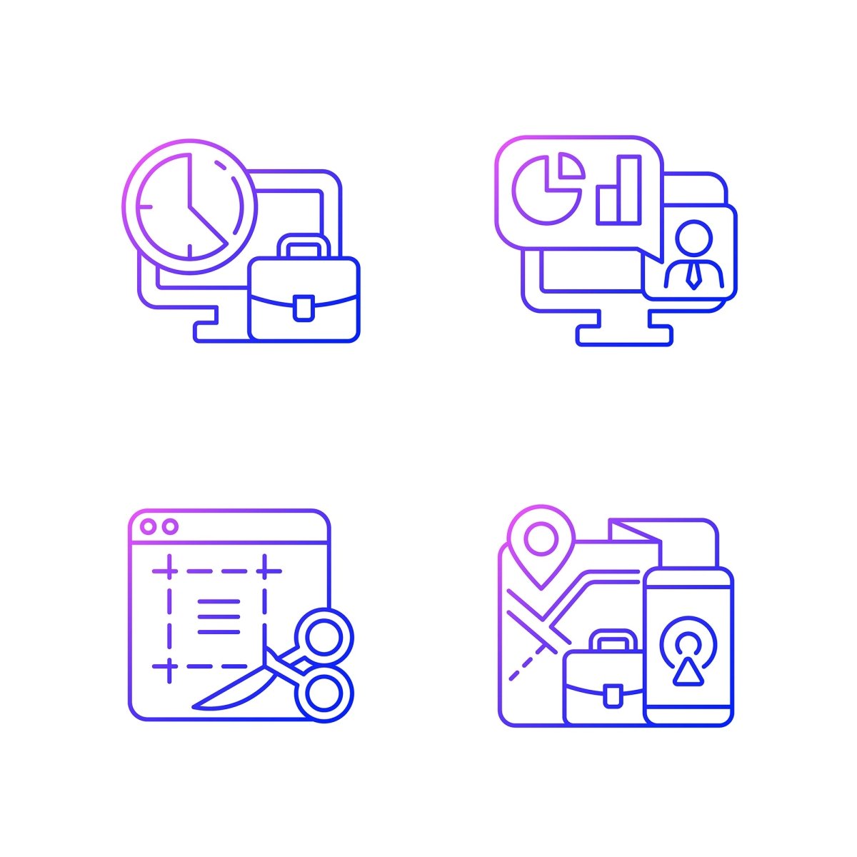 Work monitoring gradient linear vector icons set
