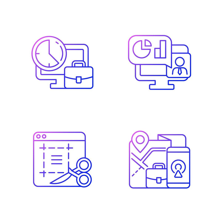 Work monitoring gradient linear vector icons set