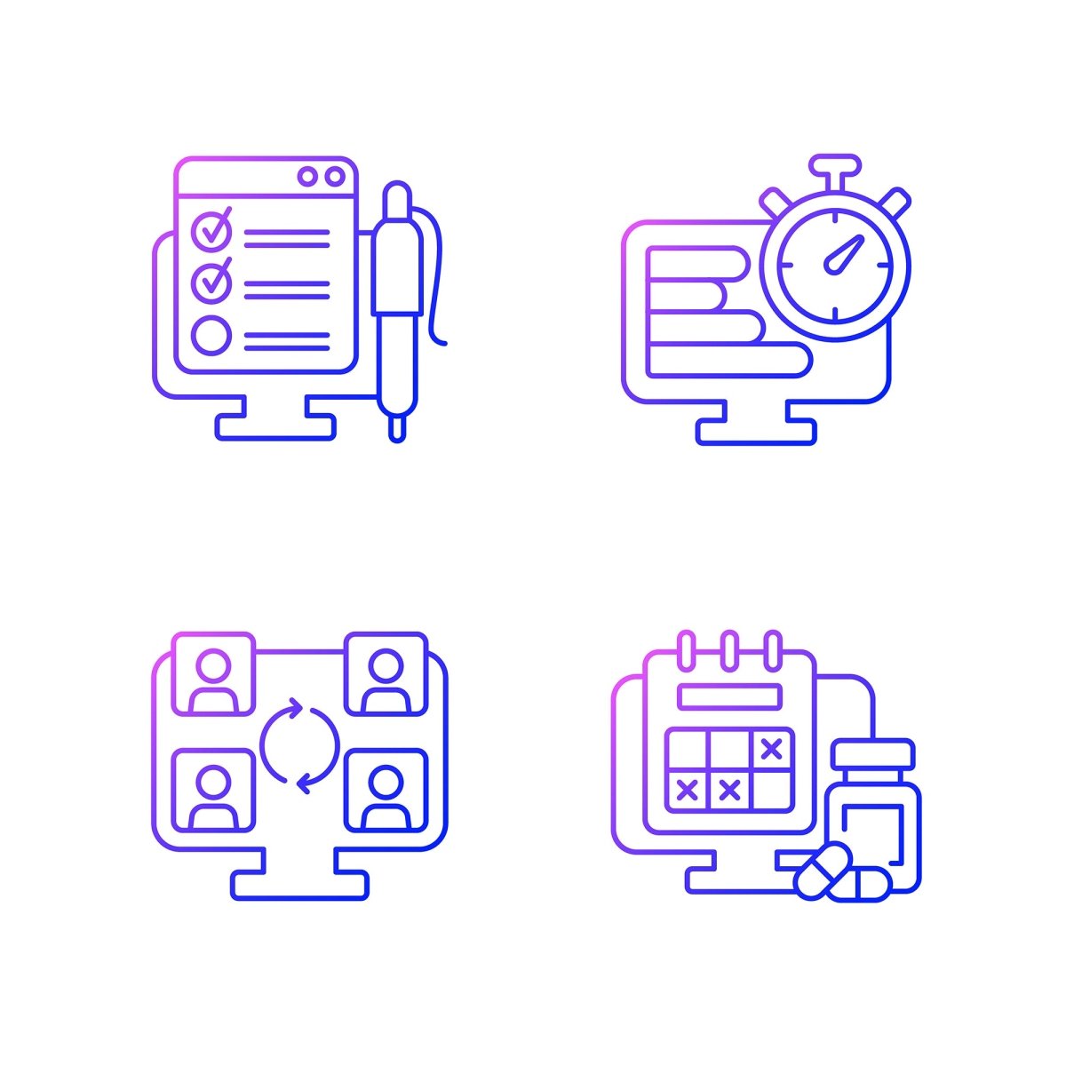 Work monitoring gradient linear vector icons set