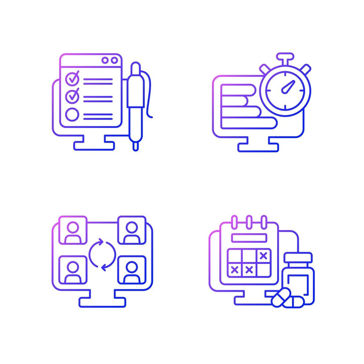 Work monitoring gradient linear vector icons set