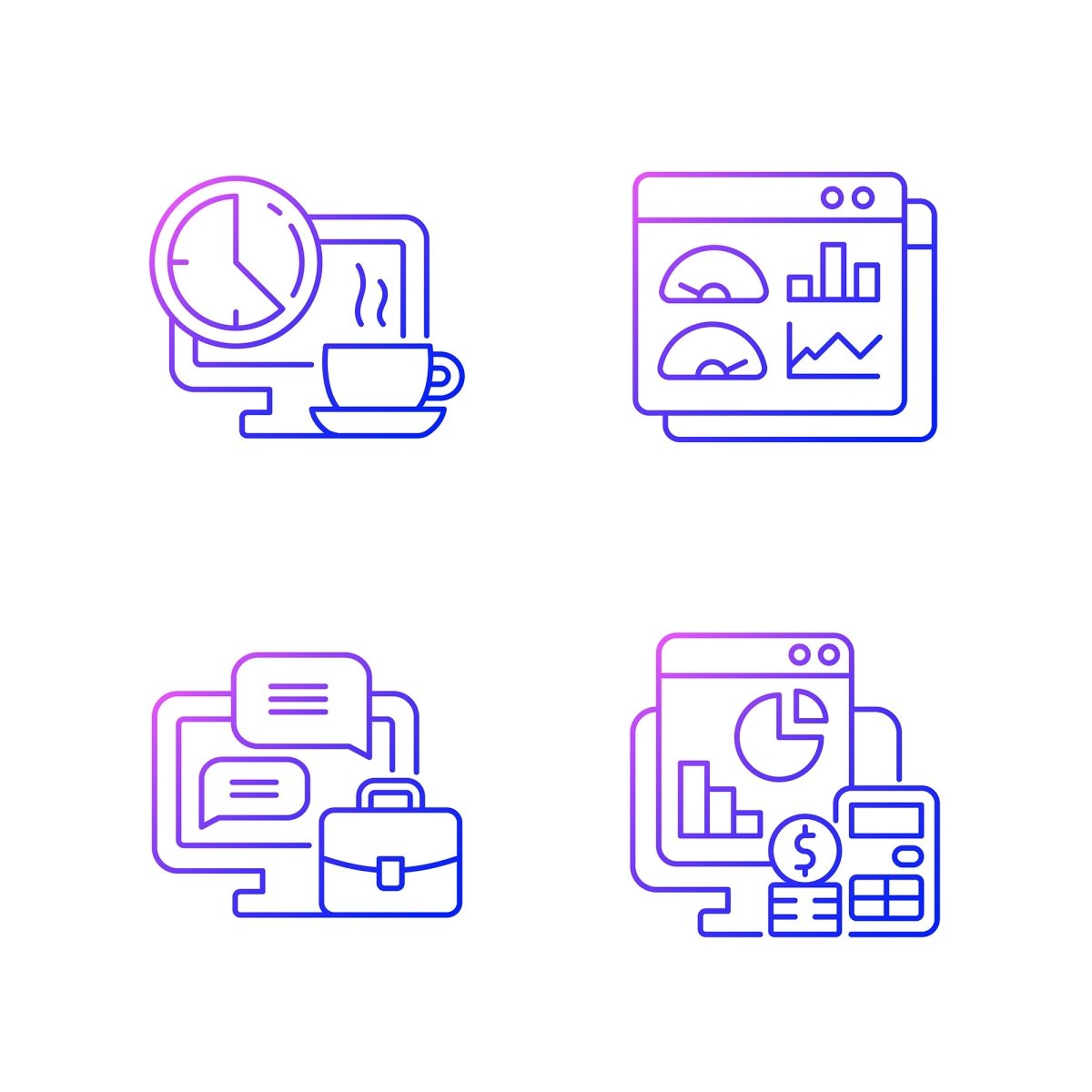 Work monitoring gradient linear vector icons set
