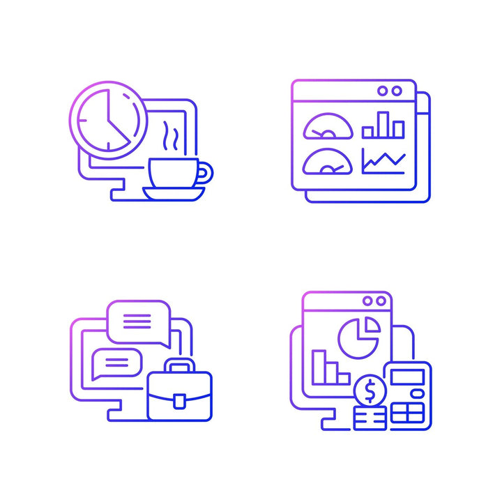 Work monitoring gradient linear vector icons set