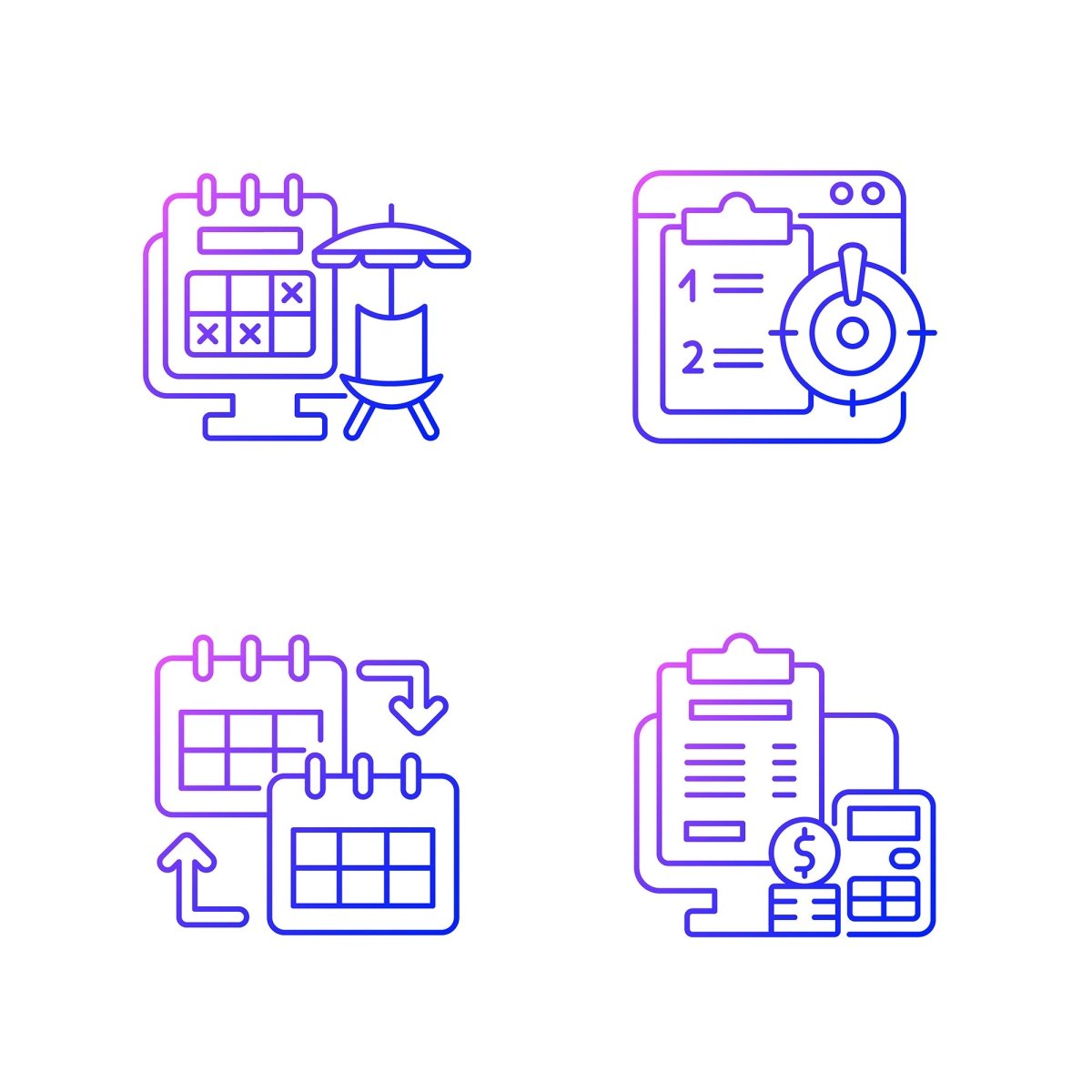 Work monitoring gradient linear vector icons set