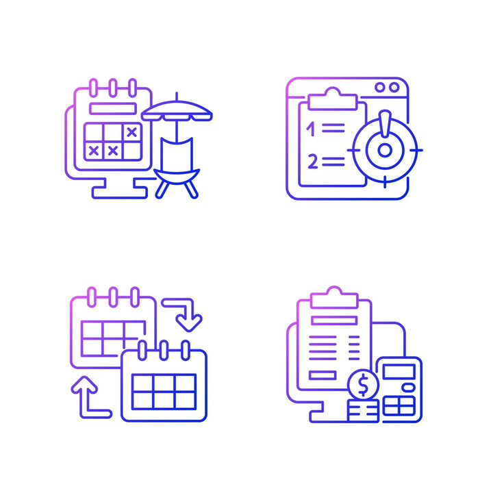Work monitoring gradient linear vector icons set