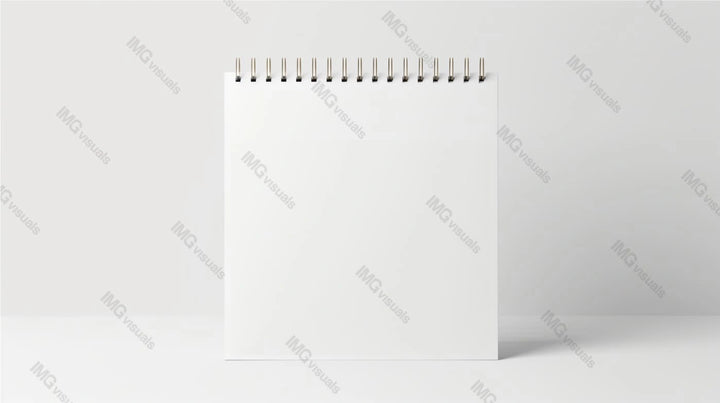 White spiral-bound planner mockup displayed upright on white surface, ai generated. Blank page template advertising image. Displaying important notes. Planning tool mock up product photorealistic